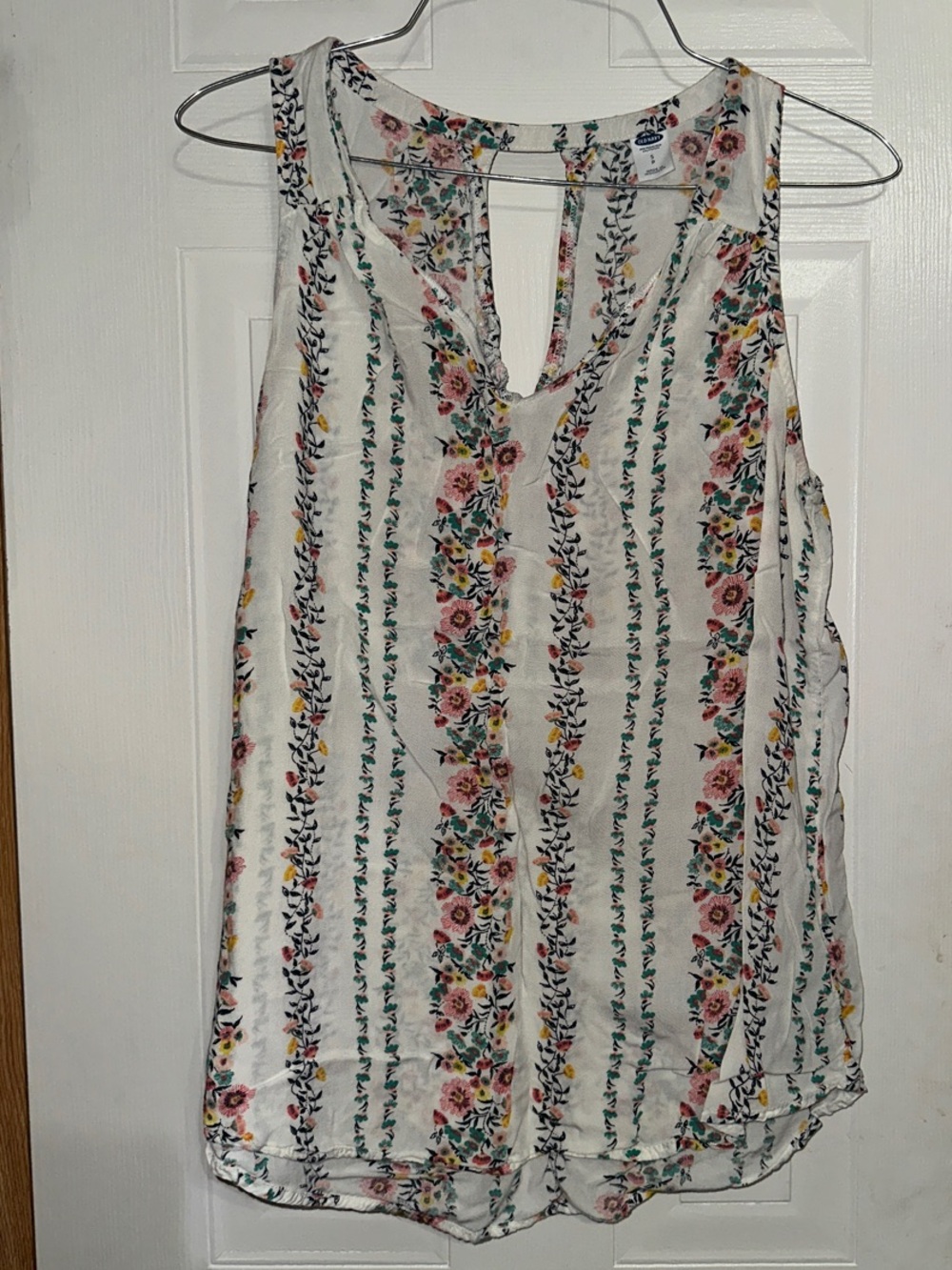 Old Navy White Floral Stripe Tank Top